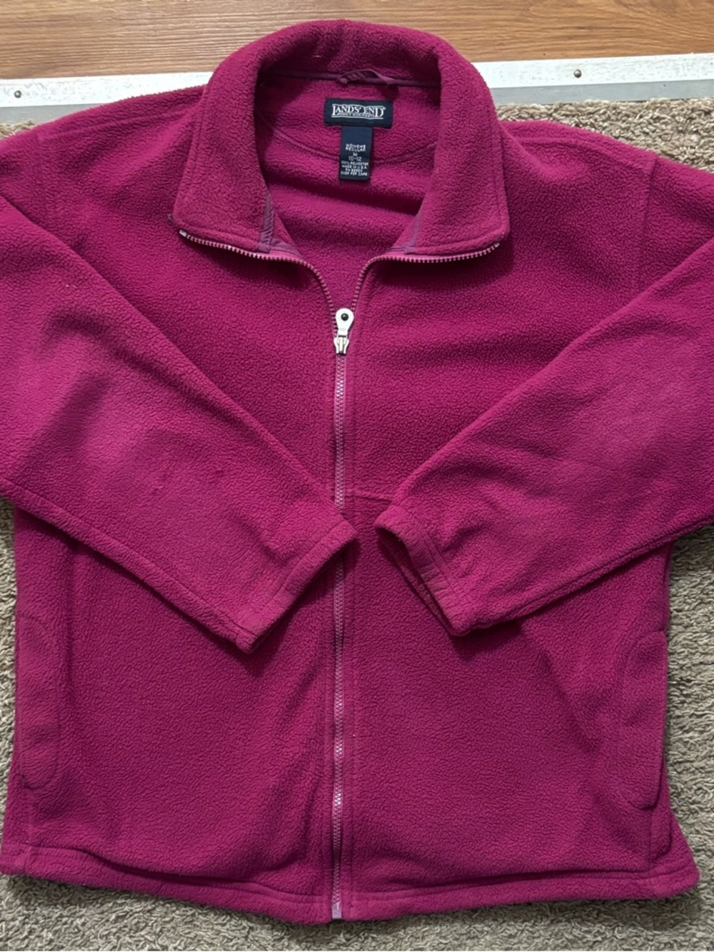 Lands' End Women's Md Deep Pink Fleece Zip-Up Jacket Inside Toggle Hem